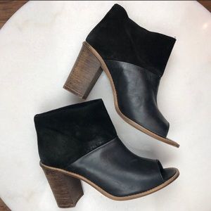 Anthro MTNG Peep Toe Leather & Suede Booties